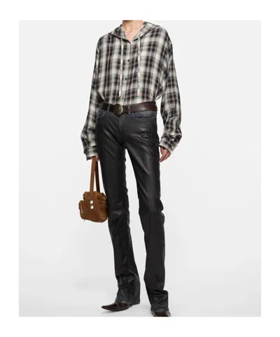 Acne Studios Hooded Nylon Silk Jacket Checked Pattern In Black