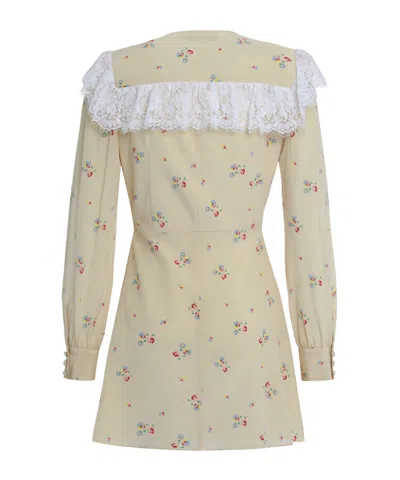 Alessandra Rich Floral Shirt Dress Lace Collar Neckline In Yellow