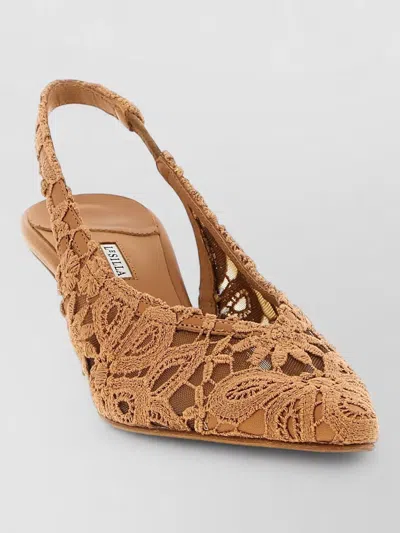 Le Silla Chantilly Slingback Pumps Lace Floral Kitten In Multi