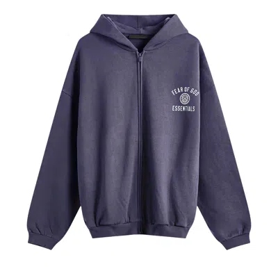 Pre-owned Essentials Fear Of God  Heavy Fleece Full Zip Hoodie 'marine' | Blue | Men's Size M