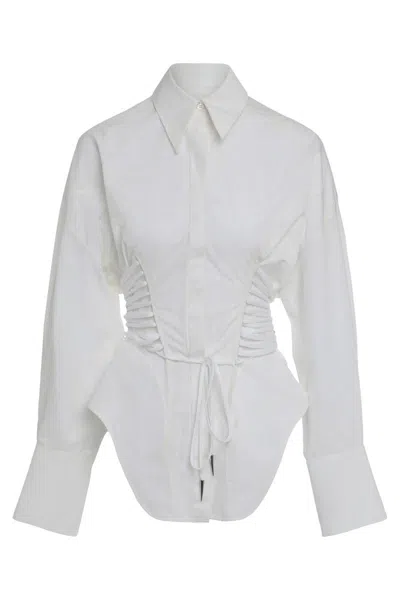 Mugler Cotton Shirt Corset Detail Curved Hem In Multi