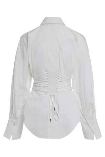 Mugler Cotton Shirt Corset Detail Curved Hem In Multi