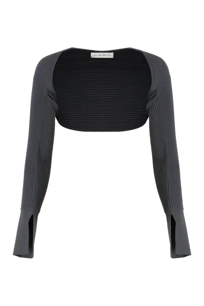 Live The Process Cropped Knit Wrap Shawl Open Front In Black