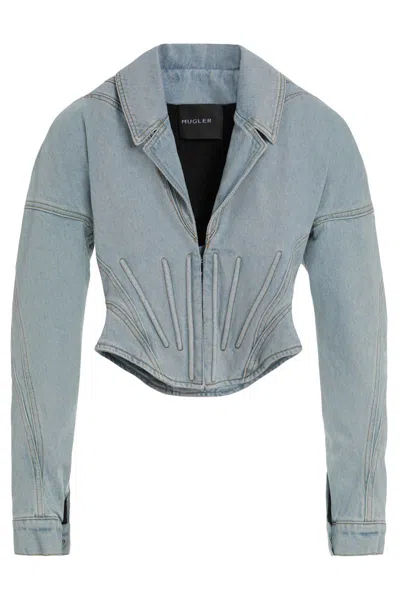 Mugler Denim Jacket In Gray