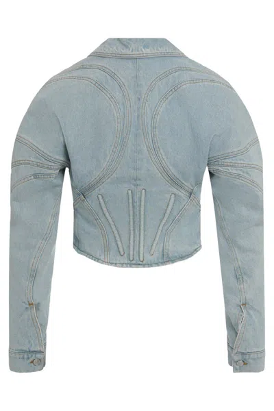Mugler Denim Jacket In Gray