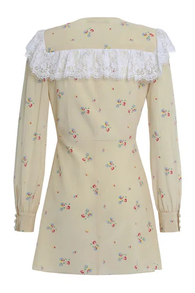 Alessandra Rich Floral Shirt Dress Lace Collar Neckline In Neutral