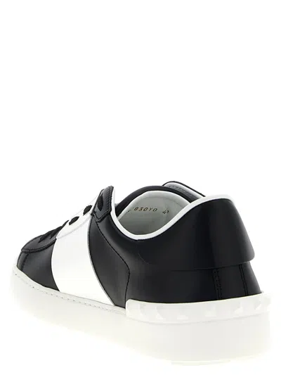 Valentino Garavani Black Leather Open Sneakers With White Band In Multi