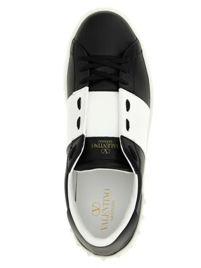 Valentino Garavani Black Leather Open Sneakers With White Band In Multi
