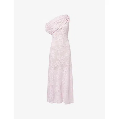 Self-portrait Womens Self Portrait Rhinestone One-shoulder Stretch-woven Midi Dress In Pink