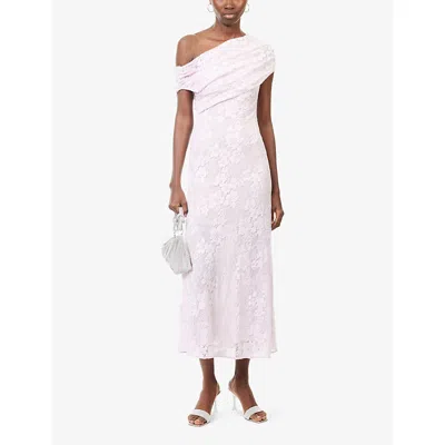 Self-portrait Womens Self Portrait Rhinestone One-shoulder Stretch-woven Midi Dress In Pink