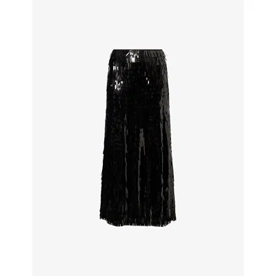 Self-portrait Womens Self Portrait Sequin Flared Woven Midi Skirt In Black