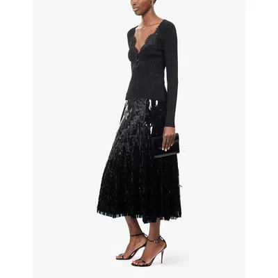 Self-portrait Womens Self Portrait Sequin Flared Woven Midi Skirt In Black