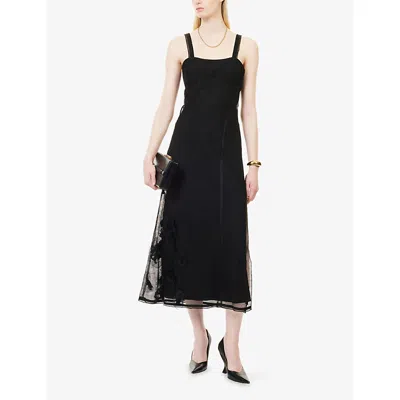 Victoria Beckham Womens  Cami Floral-applique Mesh Midi Dress In Black