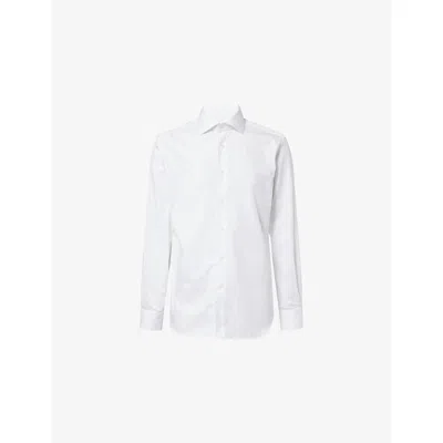 Corneliani White Cotton Shirt With Blue Micro Stripes In White