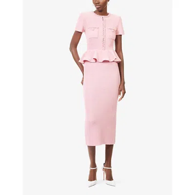 Self-portrait Womens Self Portrait Peplum Short-sleeves Knitted Midi Dress In Pink