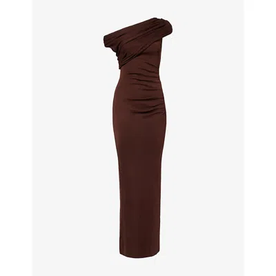 Self-portrait Womens Self Portrait Draped Sleeveless Knitted Midi Dress In Brown