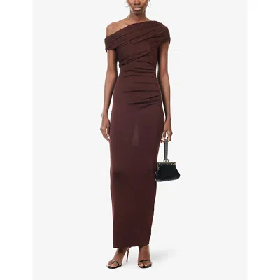Self-portrait Womens Self Portrait Draped Sleeveless Knitted Midi Dress In Brown