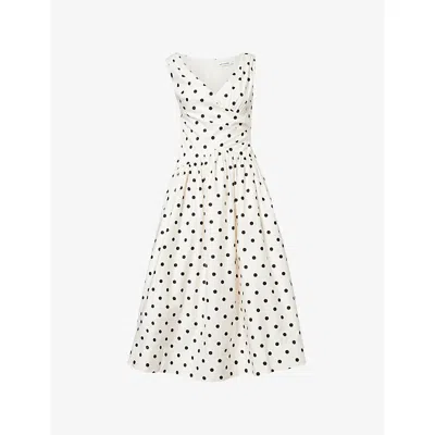 Self-portrait Womens Self Portrait Polka Dot V-neck Cotton-poplin Midi Dress In White