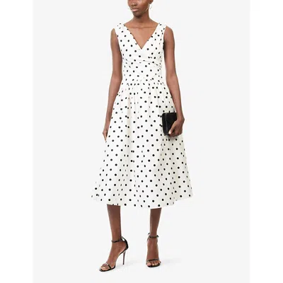 Self-portrait Womens Self Portrait Polka Dot V-neck Cotton-poplin Midi Dress In White