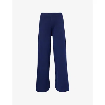 Lounge Womens  Underwear Logo-plaque Wide-leg Knit Trousers In Blue