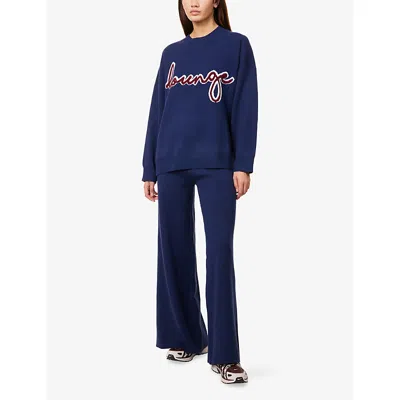 Lounge Womens  Underwear Logo-plaque Wide-leg Knit Trousers In Blue