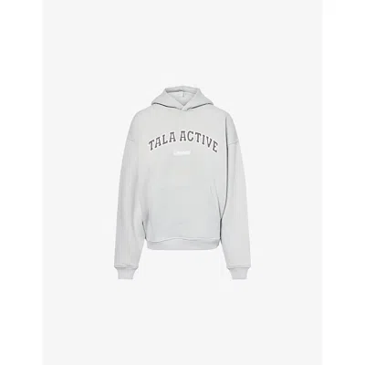We Are Tala Omens  Relaxed-fit Embroidered-logo Cotton-blend Hoodie In Silver
