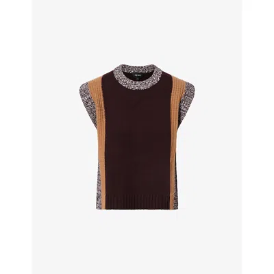 Me And Em Womens  Contrast-knit Panelled Merino-wool Vest In Brown
