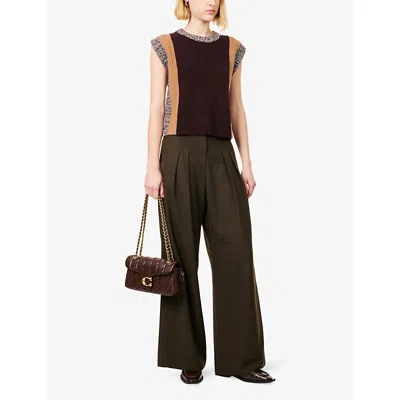 Me And Em Womens  Contrast-knit Panelled Merino-wool Vest In Brown