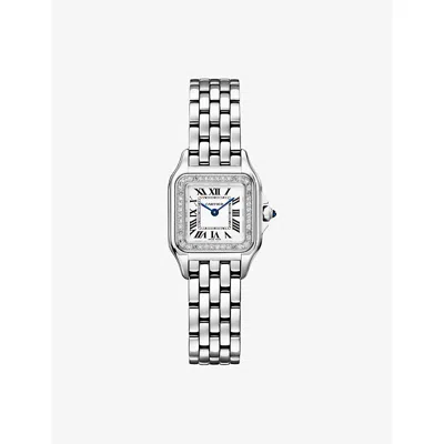 Cartier Panthère De  Small Steel And 0.23ct Brilliant-cut Diamond Quartz Watch In Metallic