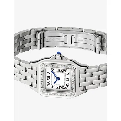 Cartier Panthère De  Small Steel And 0.23ct Brilliant-cut Diamond Quartz Watch In Metallic