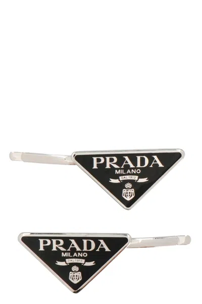 Prada Logo Two Hairpin Set In Black