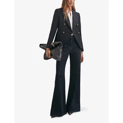 Reiss Womens  Gigi Double-breasted Wool-blend Blazer In Blue