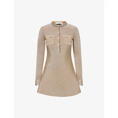 Self-portrait Womens Self Portrait Crystal Knitted Mini Dress In Brown