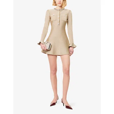 Self-portrait Womens Self Portrait Crystal Knitted Mini Dress In Brown
