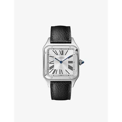 Cartier Wssa0088 Santos De  Large Stainless-steel And Leather Quartz Watch In Metallic