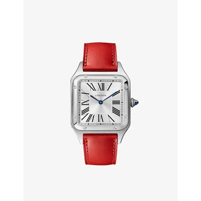 Cartier Wssa0088 Santos De  Large Stainless-steel And Leather Quartz Watch In Metallic
