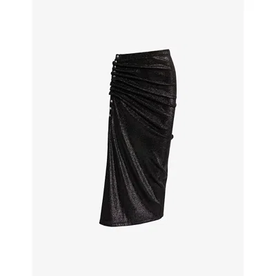 Rabanne Womens  Embellished-button Asymmetric Lurex Midi Skirt In Black