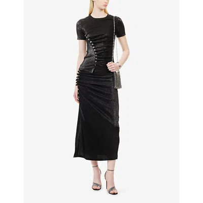 Rabanne Womens  Embellished-button Asymmetric Lurex Midi Skirt In Black
