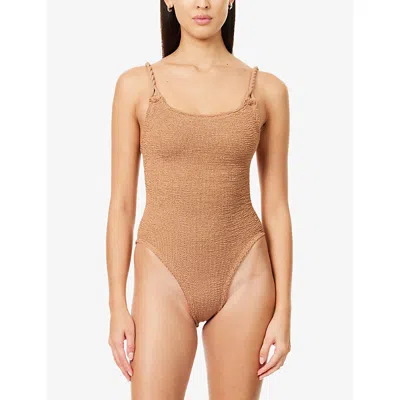 Hunza G Womens  Camille Seersucker Swimsuit In Brown