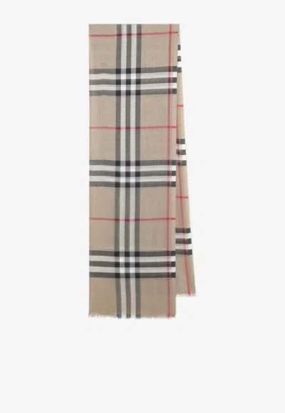 Burberry Signature Check Wool And Silk Scarf In Neutral
