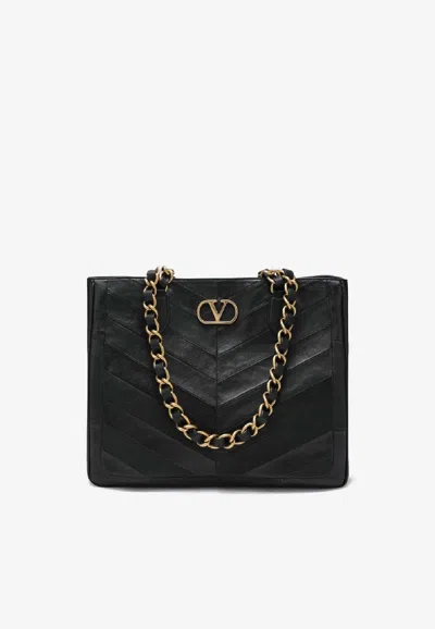 Valentino Garavani  Garavani Laseine Shopping Bag In Nappa Leather With A Chevron Pattern W In Black