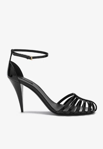 Givenchy Cage Heel Sandals Patent Leather Ankle Strap In Black