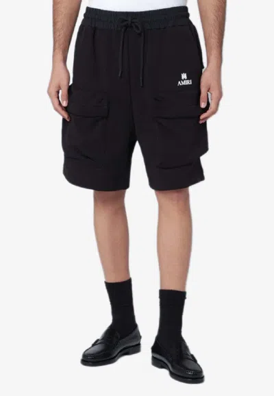 Amiri Cotton Blend Cargo Shorts Large Pockets In Black