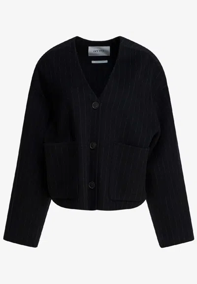 Ivy & Oak Jeneva Striped Wool Cardigan In Blue