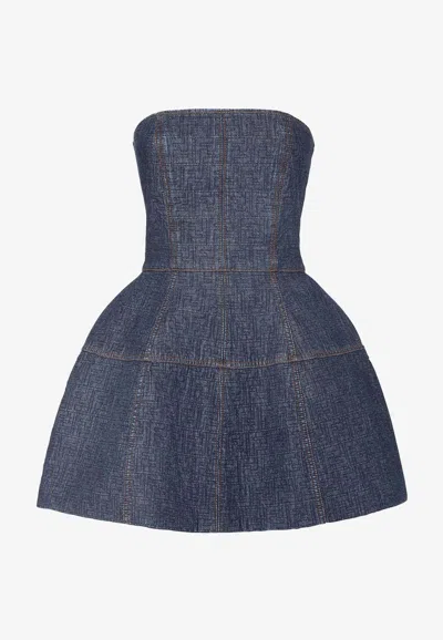 Fendi Strapless Denim Dress Structured Silhouette In Black