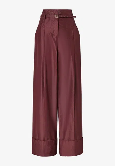 Fendi Silk Tailored Pants In Burgundy