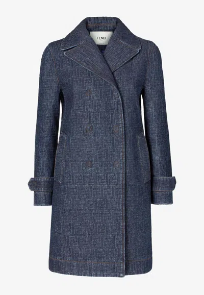 Fendi Padded Denim Caban Coat Double Breasted In Blue