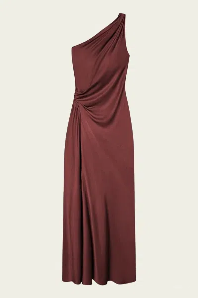 A.l.c Aster Satin One Shoulder Gown In Black Cherry In Brown