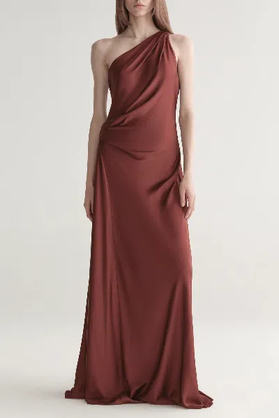 A.l.c Aster Satin One Shoulder Gown In Black Cherry In Brown