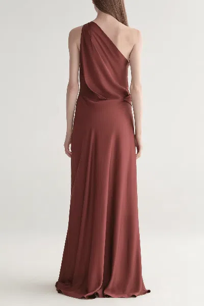 A.l.c Aster Satin One Shoulder Gown In Black Cherry In Brown